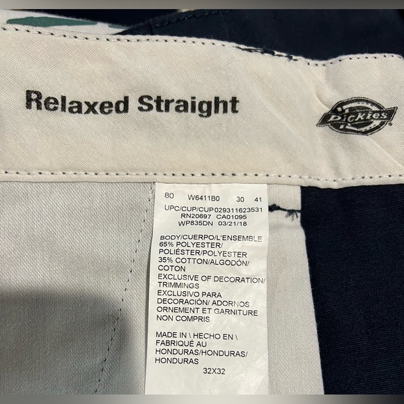 Dickies Navy Blue Straight Leg Relaxed Fit Flex Work Pants Mens Size 32x32 - Picture 5 of 5